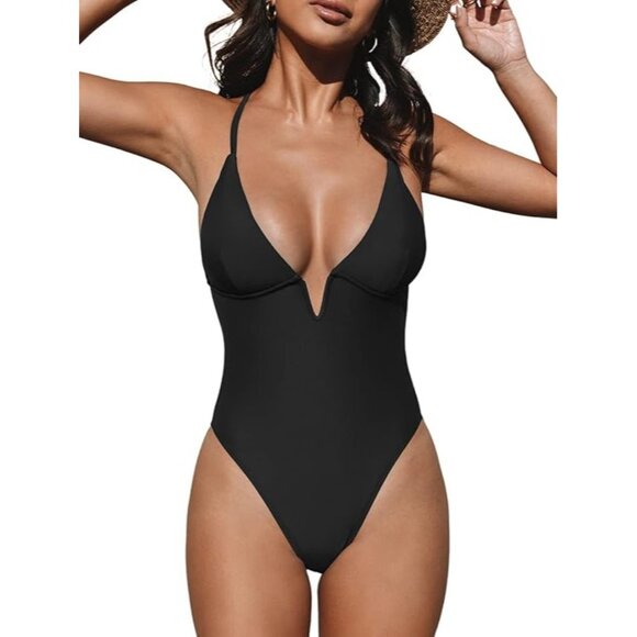 NEW Cupshe One Piece Deep V Neck Crisscross Back & Adjustable Straps LG - Picture 1 of 6